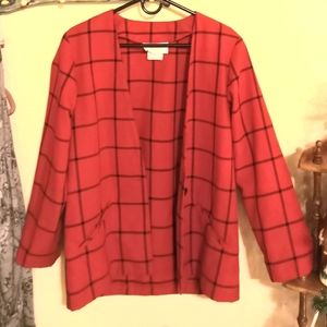 Stylish Vintage Red Black Lined Plaid Design Blazer Jacket.